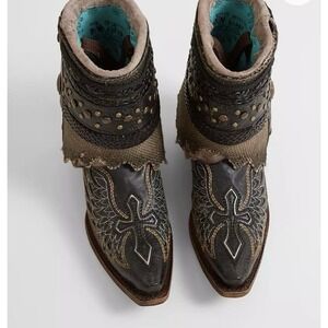 Corral Ladies Embroidered Cross Flipped Shaft LD Black Ankle Boot A3461 Sz 7.5